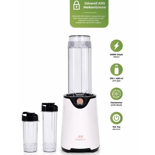 Pirantech YH-1200 600 W Beyaz Kişisel Smoothie Blender