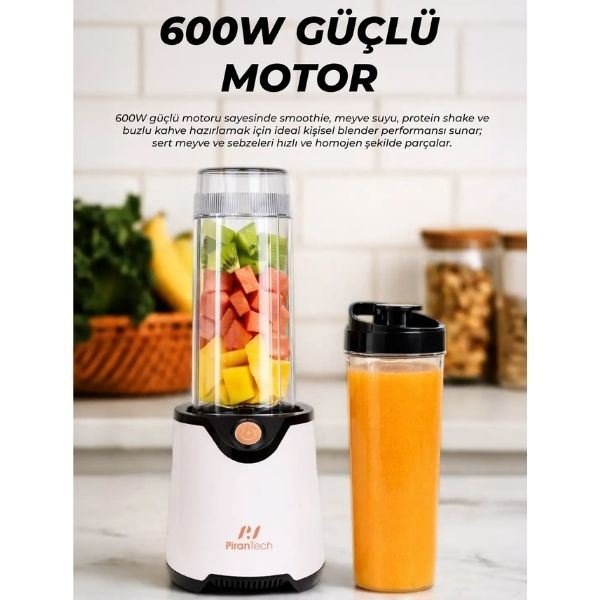 Pirantech YH-1200 600 W Beyaz Kişisel Smoothie Blender