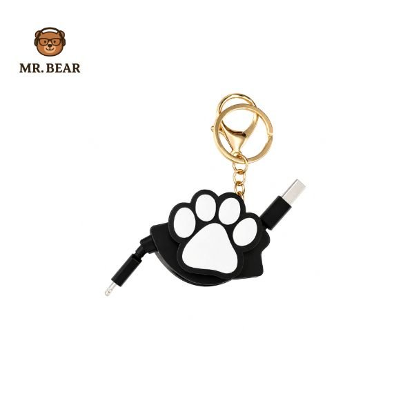 Mr.Bear Pati Figürlü Geri Çekilebilir Anahtarlık ve Şarj Kablosu