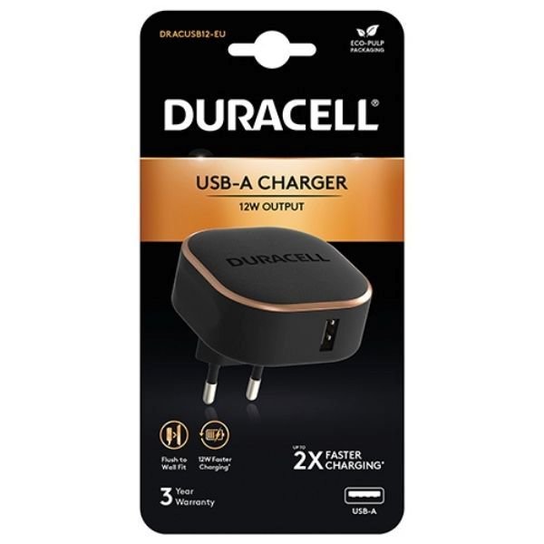 Duracell 12W USB-A Siyah Seyahat Şarj Adaptörü