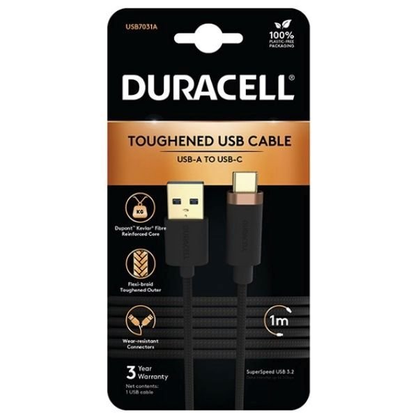 Duracell USB-C to USB-A 1 metre Kevlar Örgülü Hızlı Şarj Kablosu