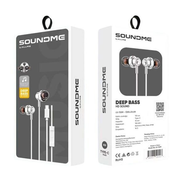Soundme LS725 Type-C Girişli Metal Başlıklı & Mıknatıslı Kablolu Kulaklık Metalik
