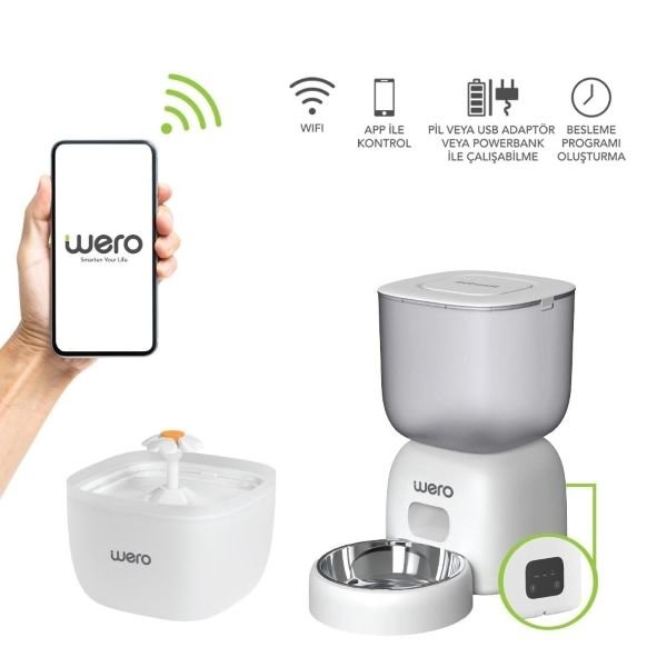 Wero 2in1 Akıllı Kedi & Köpek Mama Kabı ve Su Pınarı Seti Wi-Fi Kontrollü Otomatik Besleme