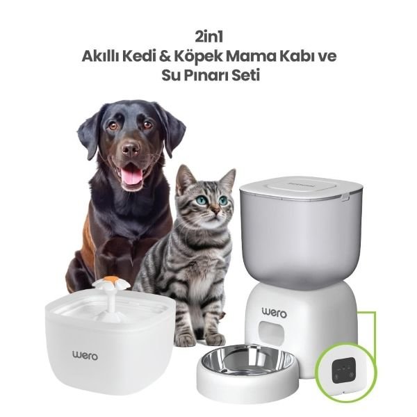 Wero 2in1 Akıllı Kedi & Köpek Mama Kabı ve Su Pınarı Seti Wi-Fi Kontrollü Otomatik Besleme