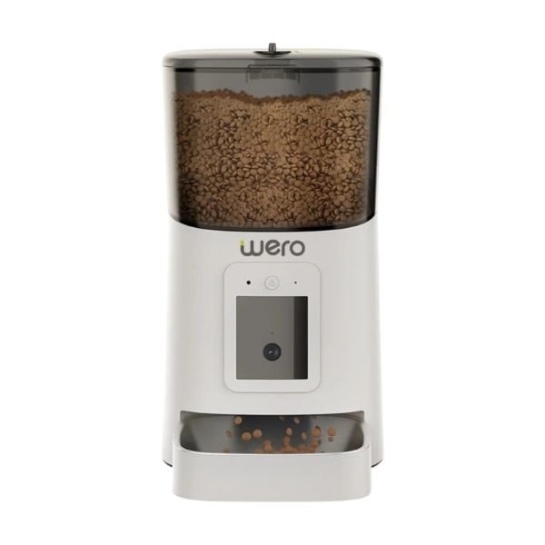 Wero Akıllı Kedi Köpek Mama Kabı Pro 1080p Ayarlanabilir Kamera Wifi Kontrol Pet Feeder Metal Kase Beyaz 6 Lt