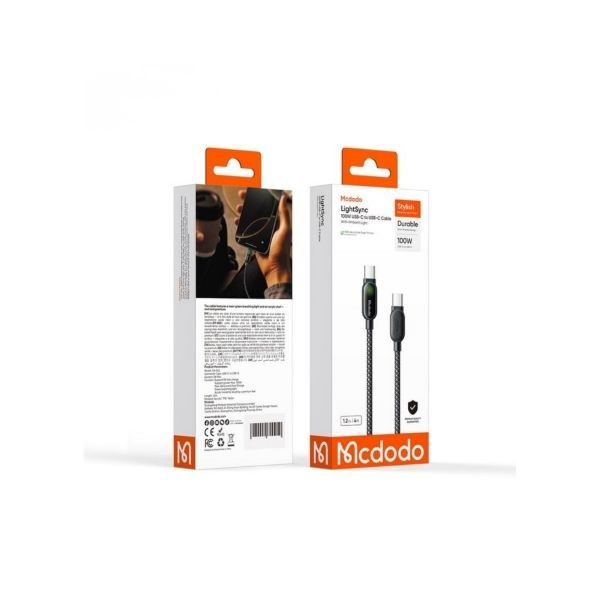 Mcdodo CA-5620 100W Type-C To Type-C Nefes Efektli Işıklı Şarj Kablosu 1.2m Siyah
