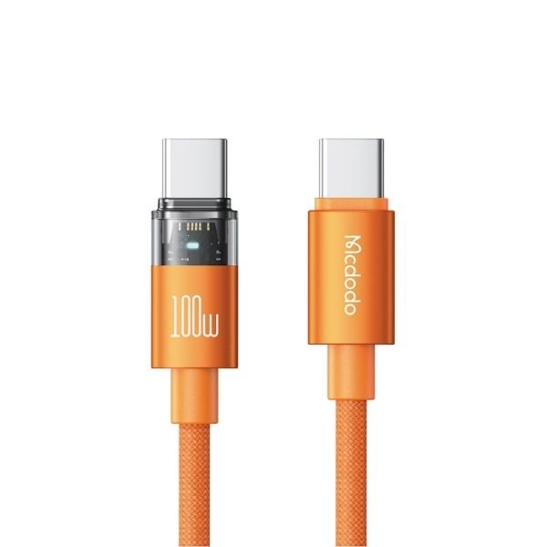 Mcdodo CA-5585 100W Type-C to Type-C Şeffaf LED Işıklı Şarj Kablosu 1.5M Turuncu