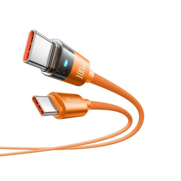 Mcdodo CA-5585 100W Type-C to Type-C Şeffaf LED Işıklı Şarj Kablosu 1.5M Turuncu