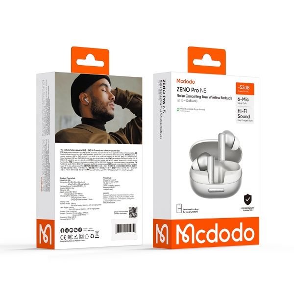 Mcdodo HP-0881 ZENO Pro N5 ANC Aktif Gürültü Engelleyici Wireless Kulaklık Beyaz