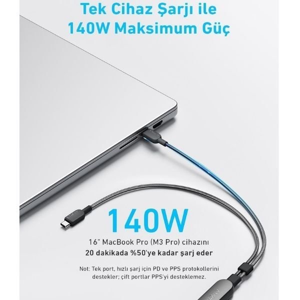 Anker A8895 1.2 m Type-C to Type-C Hızlı Şarj Kablosu