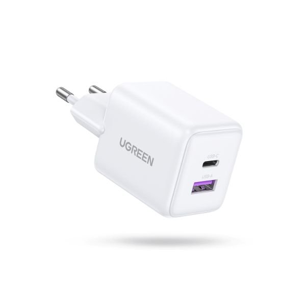 Ugreen 65015 30W GaN Hızlı Şarj Cihazı 2 Portlu, 1xUSB-A, 1xUSB-C Siyah