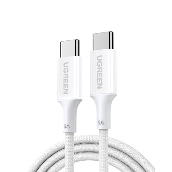 Ugreen 35220 USB-C 100W 5A QC PD Örgülü Hızlı Şarj Kablosu, 1 m Beyaz