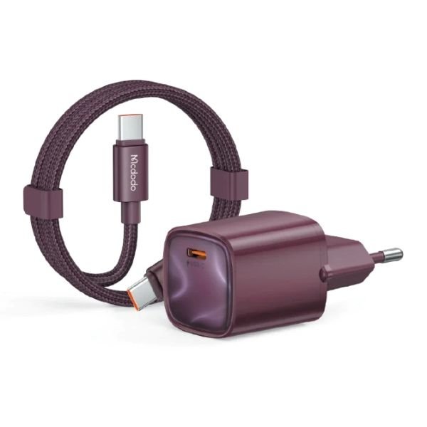 Mcdodo CH-8264 65W Tek Type-C Port Hızlı Şarj Adaptörü + Type-C to Type-C Kablo Mor