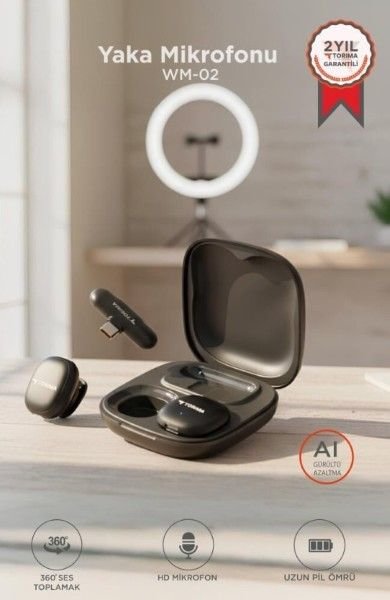 Torima WM-02 Yapay Zeka Destekli ANC Kablosuz MikrofonSiyah