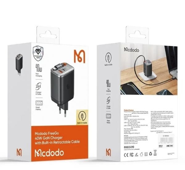 Mcdodo CH-4281 40W GaN Şarj Adaptörü Dahili Geri Çekilebilir Kablolu